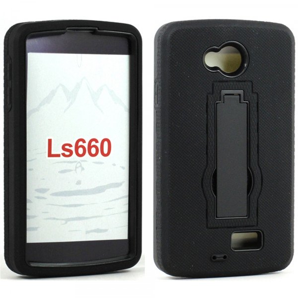 Wholesale LG F60 Armor Hybrid Kickstand Case (Black)